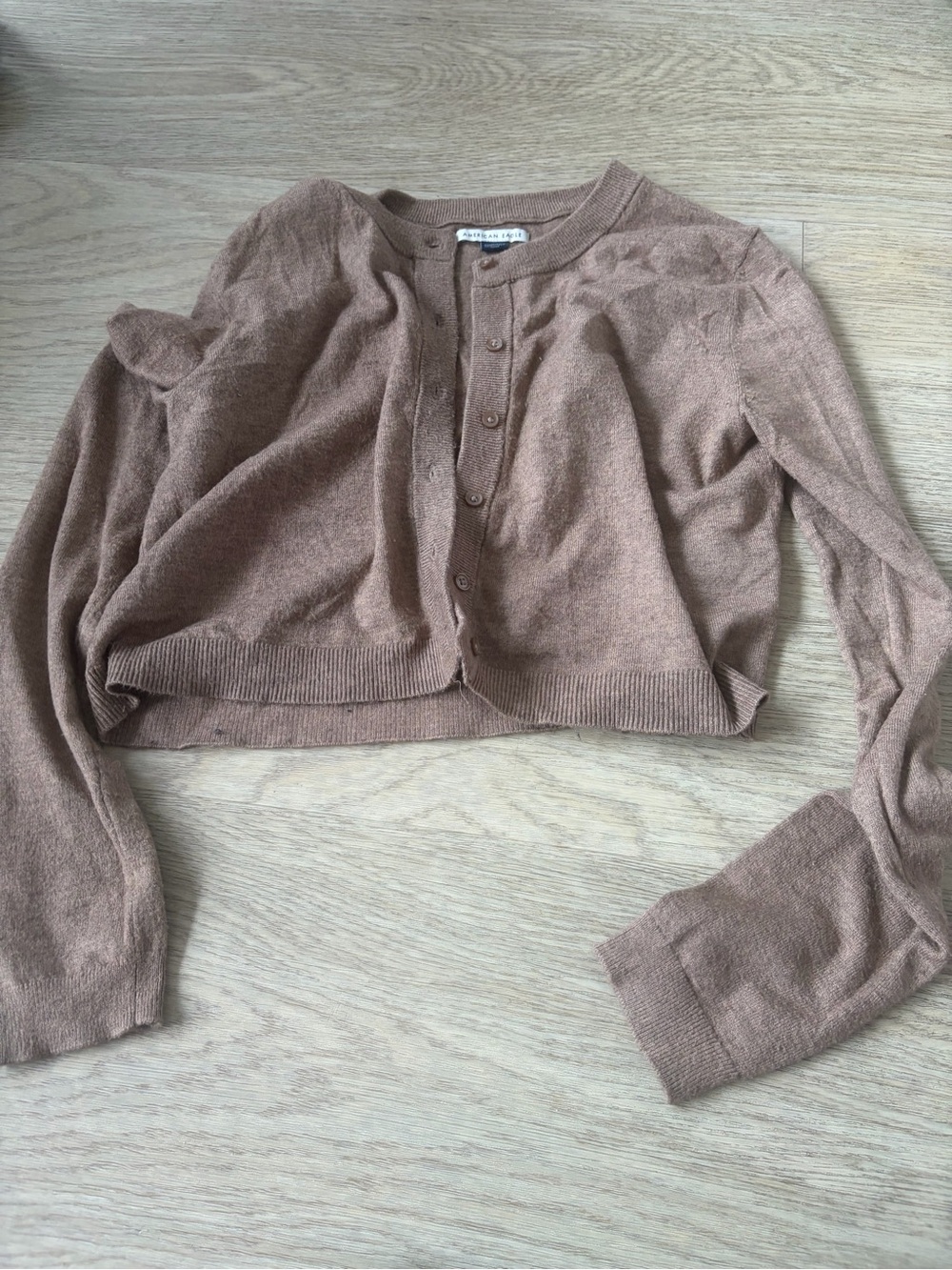 American Eagle Outfitters Cropped Button-Up Cardigan - Taupe Brown
